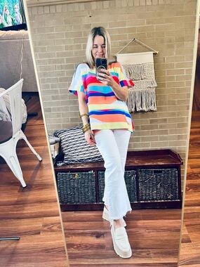 CROSBY by Mollie Burch Rainbow Striped V-Neck Tunic Top